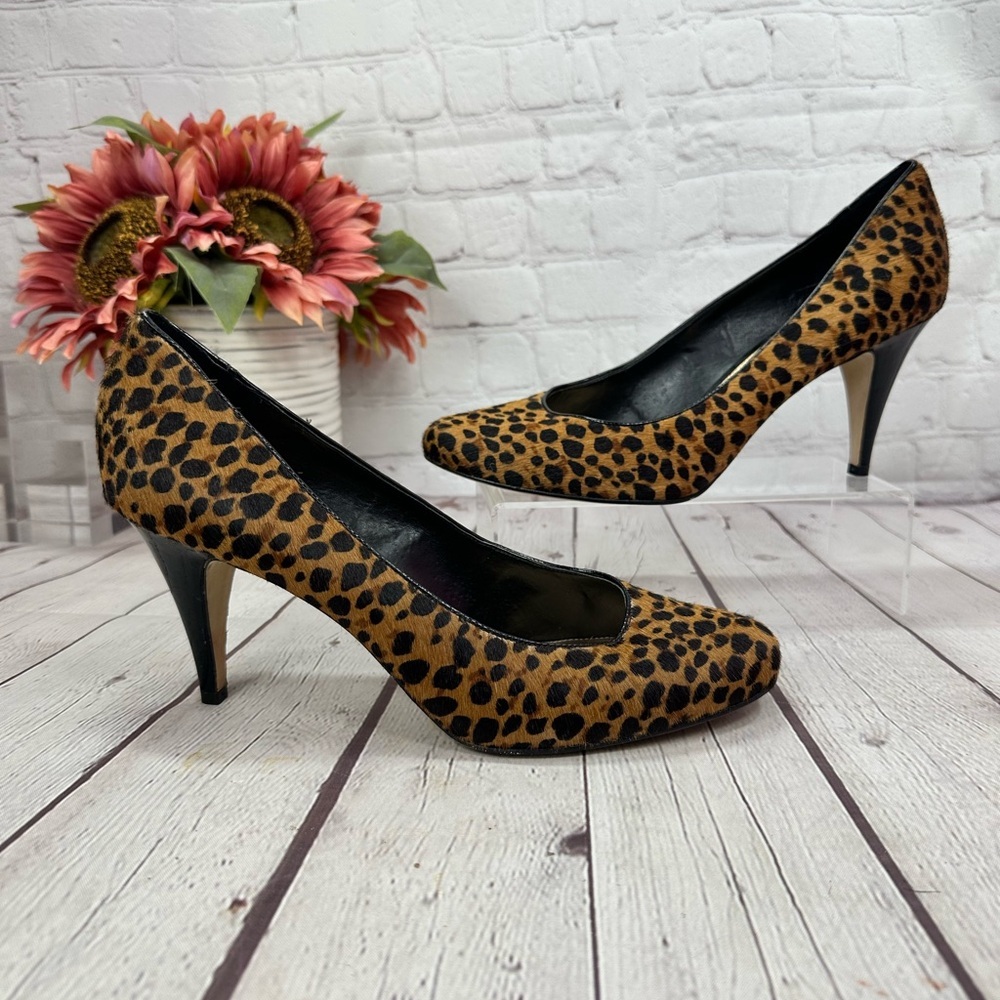 ANTONIO MELANI Leopard-Print round-Toe Pumps women 10 calf hair upper